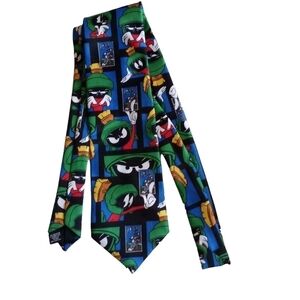 Vintage 90's Necktie Looney Tunes Stamp Collection Marvin the Martian Novelty